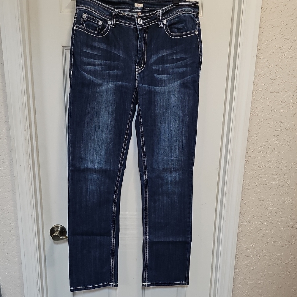 Reba Blue Straight Leg Jeans with Subtle Whiskering